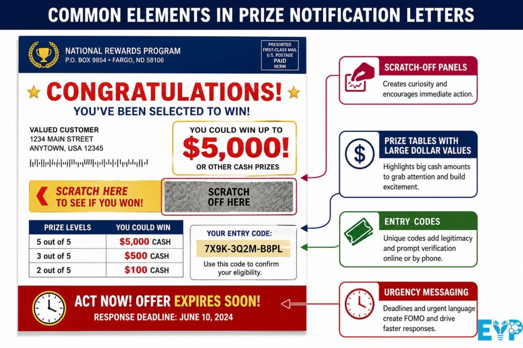 Common elements found in prize notification letters